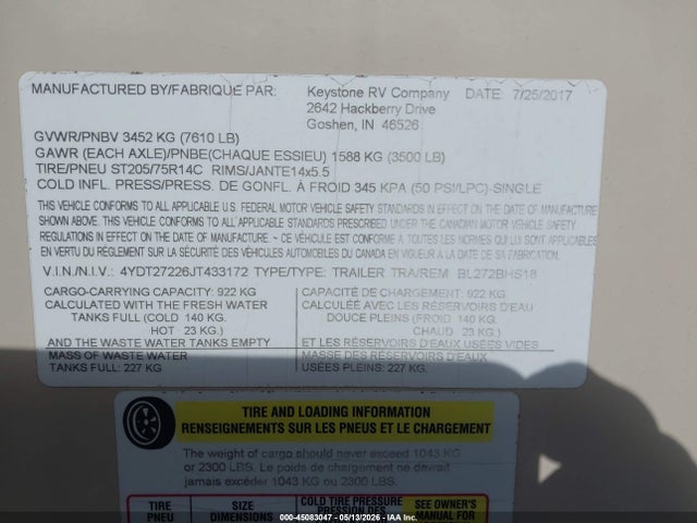 4YDT27226JT433172 Keystone Other