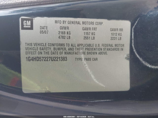 Aukcja sprzedaży 2007 Buick Lucerne Cxl, vin: 1G4HD57227U221383, numer aukcji: 45083061
