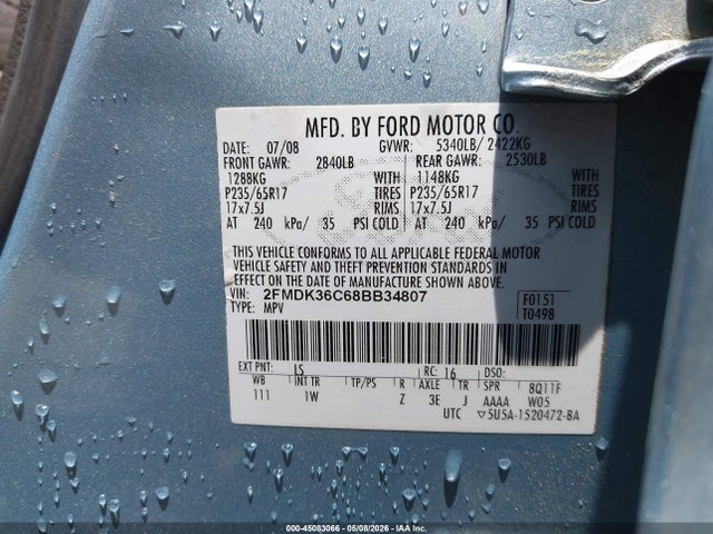 45083066 :رقم المزاد ، 2FMDK36C68BB34807 vin ، 2008 Ford Edge Se مزاد بيع