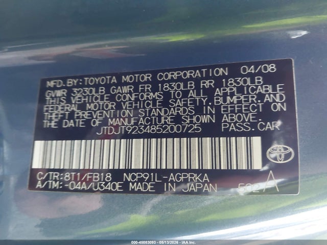 Aukcja sprzedaży 2008 Toyota Yaris, vin: JTDJT923485200725, numer aukcji: 45083093