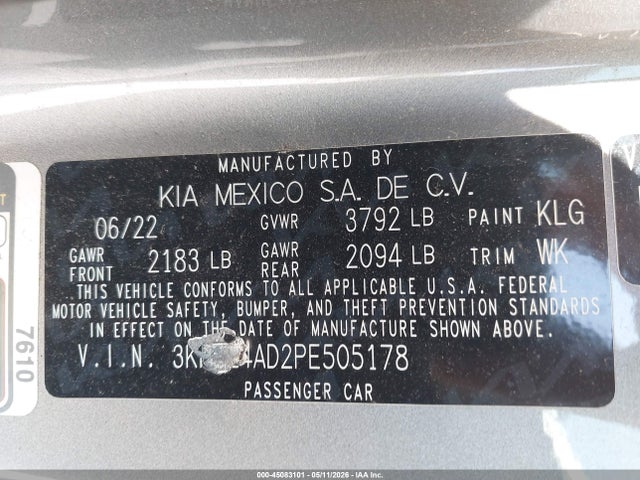 3KPF24AD2PE505178 KIA Forte Lxs