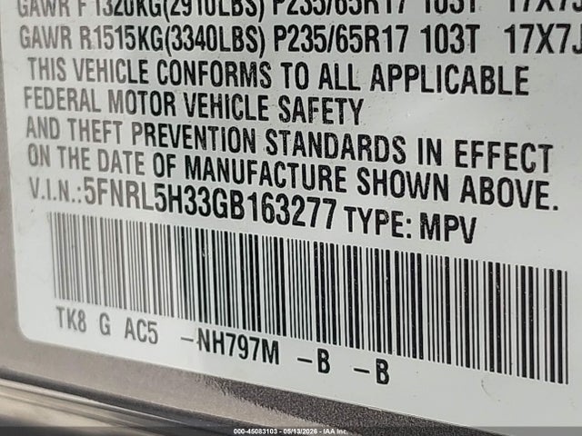 Honda ODYSSEY SE 2016 5FNRL5H33GB163277 Image 9