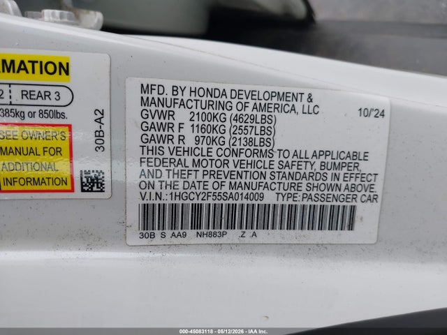 1HGCY2F55SA014009 Honda Accord Hybrid Sport