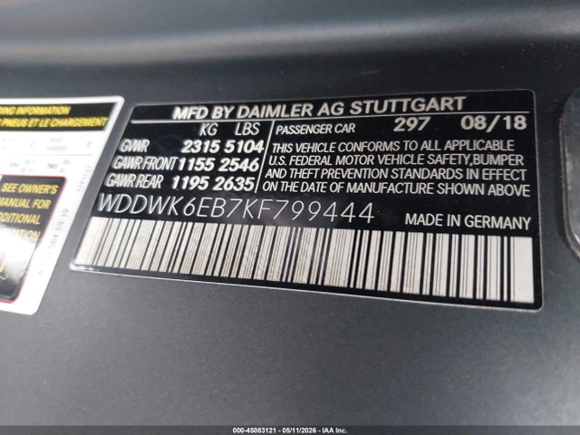 2019 Mercedes-benz Amg C 43 4matic მანქანა იყიდება აუქციონზე, vin: WDDWK6EB7KF799444, აუქციონის ნომერი: 45083121