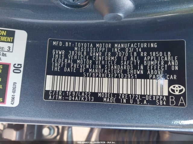Toyota Corolla Le Eco Premium 2014 5YFBPRHEXEP103951 Image 9