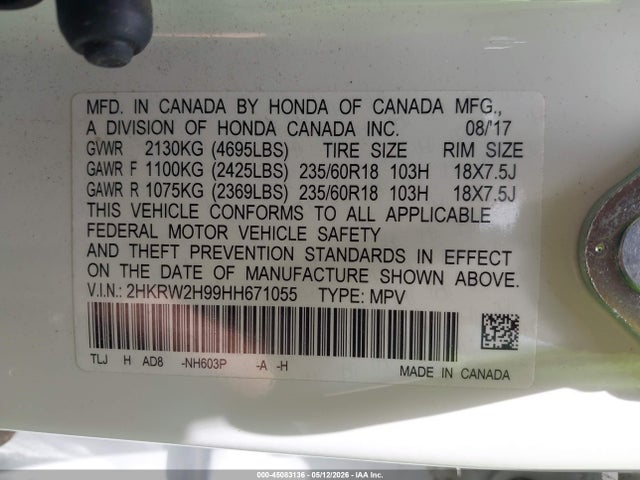 Honda Cr-v Touring 2017 2HKRW2H99HH671055 Image 9