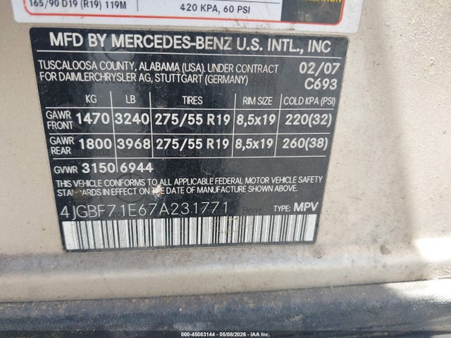Продажа на аукционе авто 2007 Mercedes-benz Gl 450 4matic, vin: 4JGBF71E67A231771, номер лота: 45083144