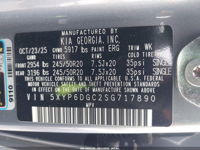 Aukcja sprzedaży 2025 Kia Telluride S, vin: 5XYP6DGC2SG717890, numer aukcji: 45083155