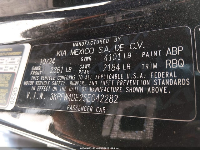 Aukcja sprzedaży 2025 Kia K4 Gt-line, vin: 3KPFW4DE2SE042282, numer aukcji: 45083165