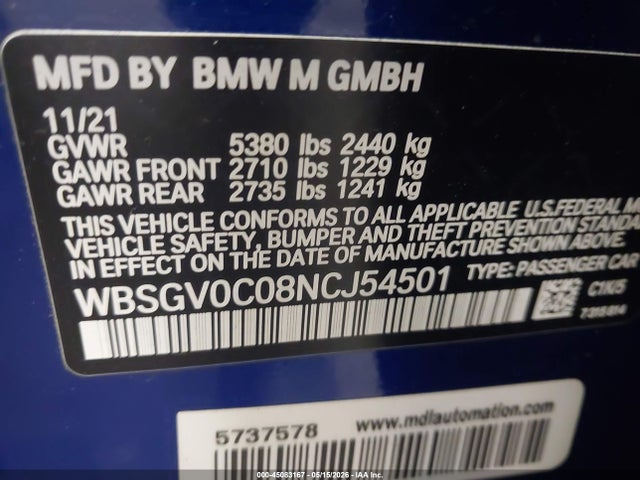 WBSGV0C08NCJ54501 BMW M8 Gran Coupe Competition