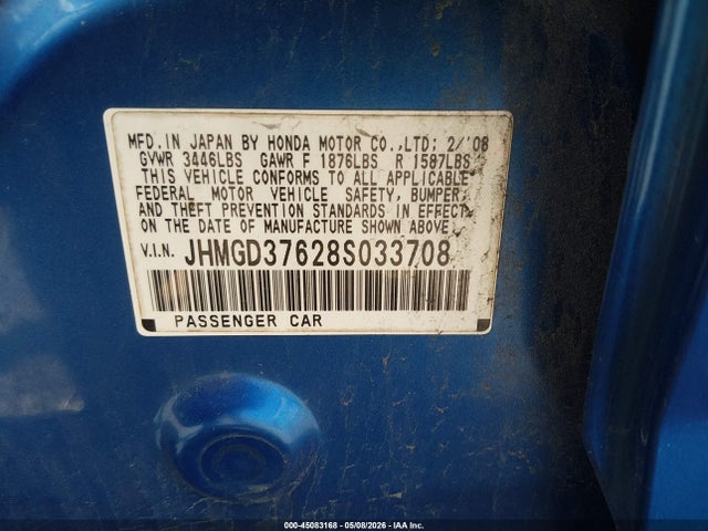 Продажа на аукционе авто 2008 Honda Fit Sport, vin: JHMGD37628S033708, номер лота: 45083168