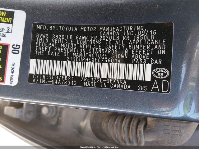 Aukcja sprzedaży 2017 Toyota Corolla Le, vin: 2T1BURHEXHC766014, numer aukcji: 45083181