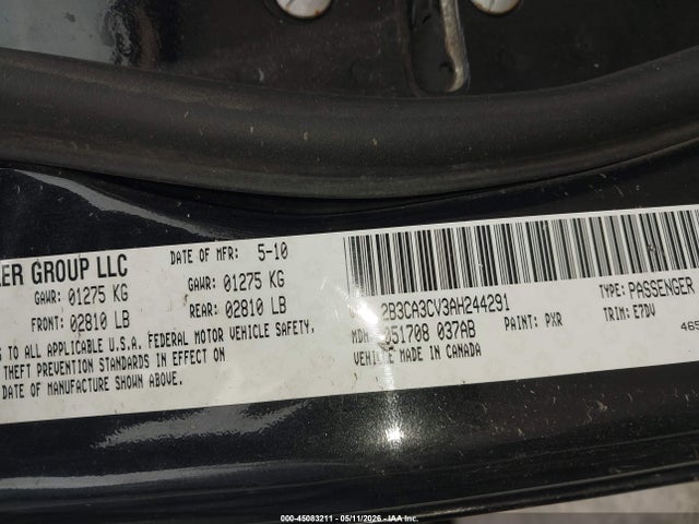 45083211 :رقم المزاد ، 2B3CA3CV3AH244291 vin ، 2010 Dodge Charger Sxt مزاد بيع