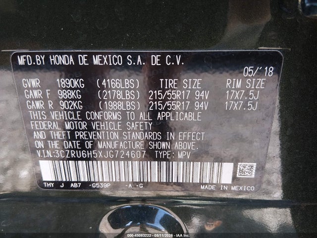 3CZRU6H5XJG724607 Honda HR-V EX