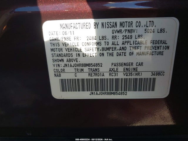 Продаж на аукціоні авто 2011 Infiniti Ex35 Journey, vin: JN1AJ0HR8BM854852, номер лоту: 45083224