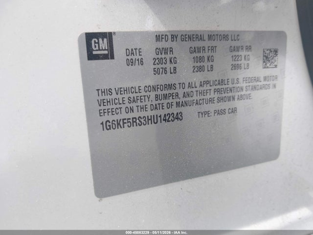 2017 Cadillac Ct6 Premium Luxury მანქანა იყიდება აუქციონზე, vin: 1G6KF5RS3HU142343, აუქციონის ნომერი: 45083229