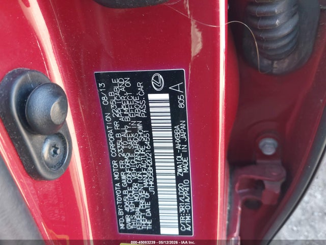 45083239 :رقم المزاد ، JTHKD5BH2D2164551 vin ، 2013 Lexus Ct 200h مزاد بيع