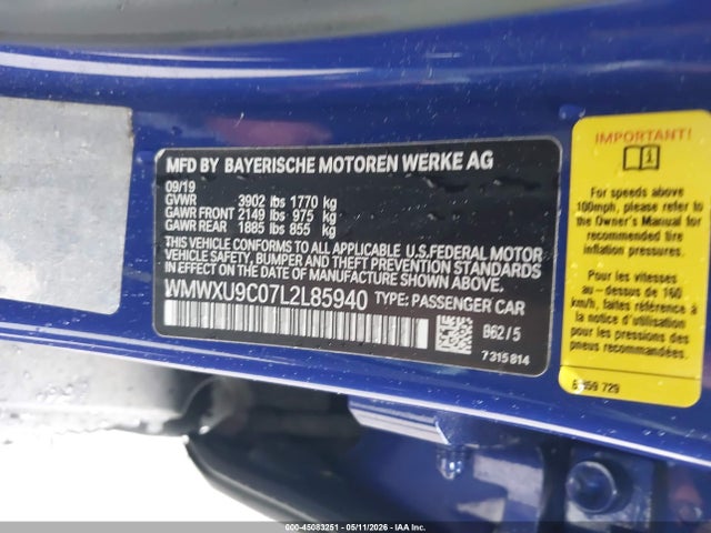 Aukcja sprzedaży 2020 Mini Hardtop Cooper S, vin: WMWXU9C07L2L85940, numer aukcji: 45083251