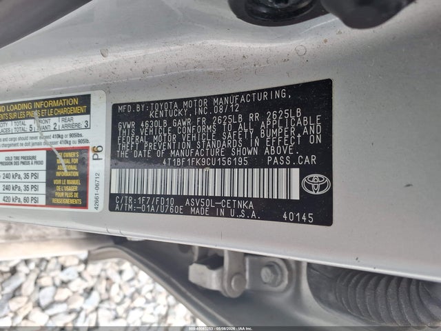 45083253 :رقم المزاد ، 4T1BF1FK9CU156195 vin ، 2012 Toyota Camry Le مزاد بيع