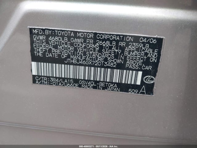 45083271 :رقم المزاد ، JTHBJ46GX72013482 vin ، 2007 Lexus Es 350 مزاد بيع