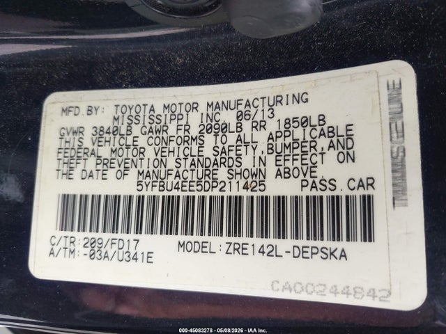 Продажа на аукционе авто 2013 Toyota Corolla S, vin: 5YFBU4EE5DP211425, номер лота: 45083278