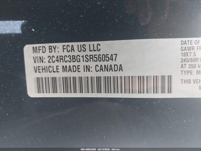Продаж на аукціоні авто 2025 Chrysler Pacifica Select, vin: 2C4RC3BG1SR560547, номер лоту: 45083286