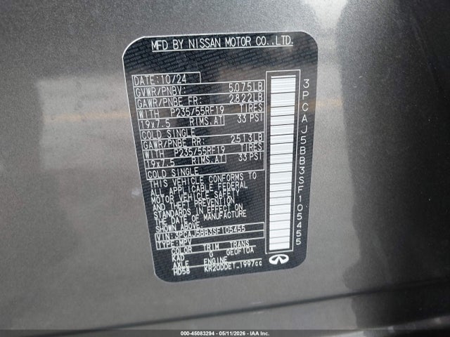 Продажа на аукционе авто 2025 Infiniti Qx50 Luxe Awd, vin: 3PCAJ5BB3SF105455, номер лота: 45083294
