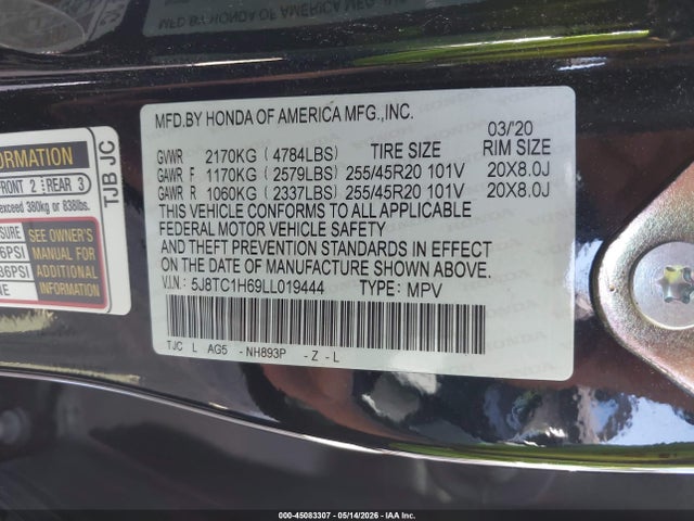 Aukcja sprzedaży 2020 Acura Rdx A-spec Package, vin: 5J8TC1H69LL019444, numer aukcji: 45083307