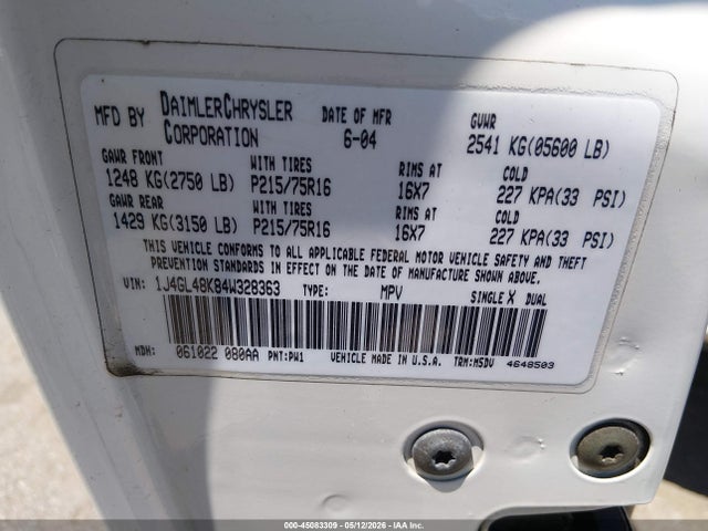 Aukcja sprzedaży 2004 Jeep Liberty Sport, vin: 1J4GL48K84W328363, numer aukcji: 45083309