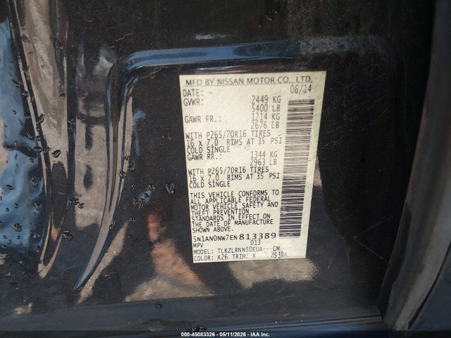 2014 Nissan Xterra S მანქანა იყიდება აუქციონზე, vin: 5N1AN0NW7EN813389, აუქციონის ნომერი: 45083326