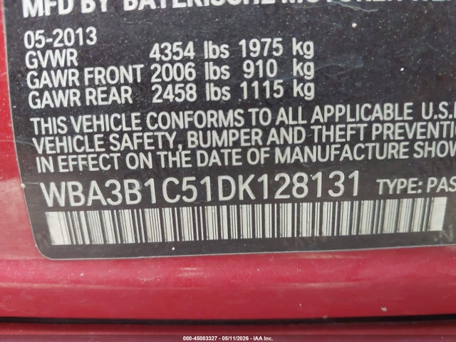 Продажа на аукционе авто 2013 Bmw 320i, vin: WBA3B1C51DK128131, номер лота: 45083327