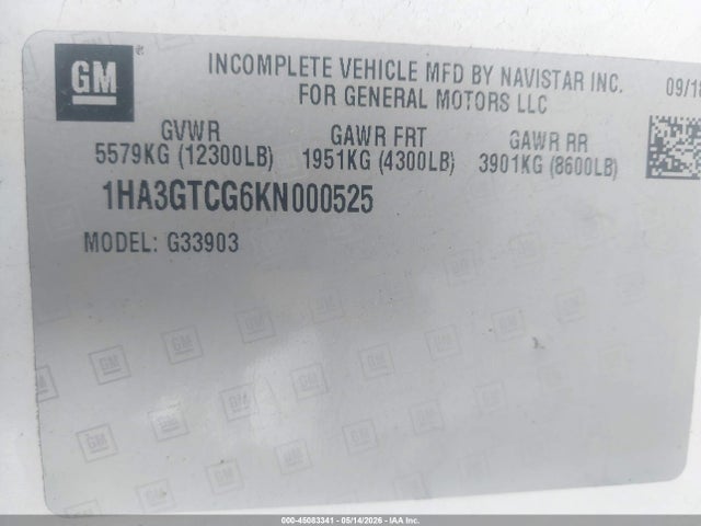 45083341 :رقم المزاد ، 1HA3GTCG6KN000525 vin ، 2019 Chevrolet Express Cutaway 4500 مزاد بيع