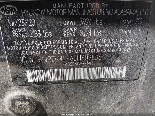 5NPD74LF6LH609556 Hyundai ELANTRA SE