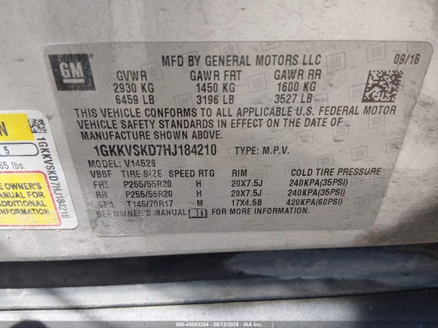 Aukcja sprzedaży 2017 Gmc Acadia Limited, vin: 1GKKVSKD7HJ184210, numer aukcji: 45083354