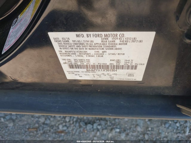 Aukcja sprzedaży 2018 Ford Ecosport S, vin: MAJ6P1SL1JC205304, numer aukcji: 45083365