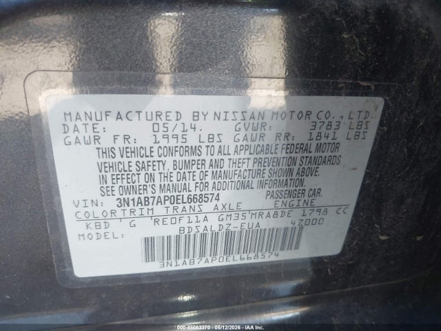 Nissan SENTRA SV 2014 3N1AB7AP0EL668574 Image 9