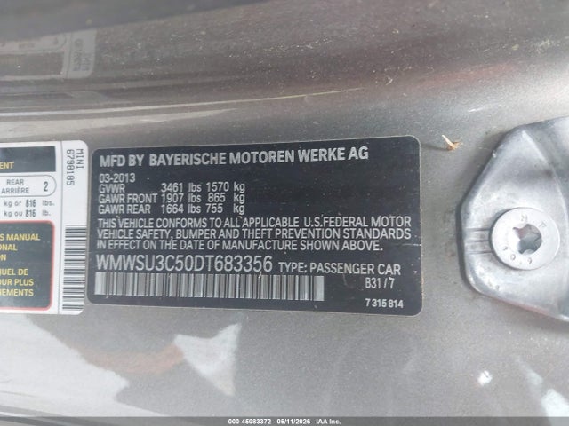 45083372 :رقم المزاد ، WMWSU3C50DT683356 vin ، 2013 Mini Hardtop Cooper مزاد بيع