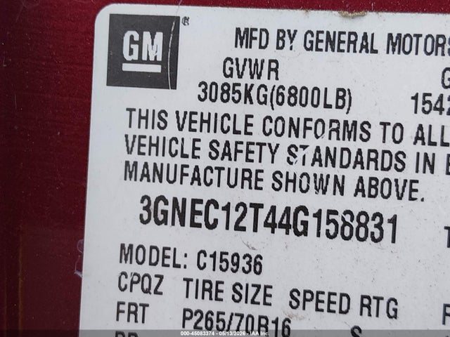 2004 Chevrolet Avalanche 1500 მანქანა იყიდება აუქციონზე, vin: 3GNEC12T44G158831, აუქციონის ნომერი: 45083374