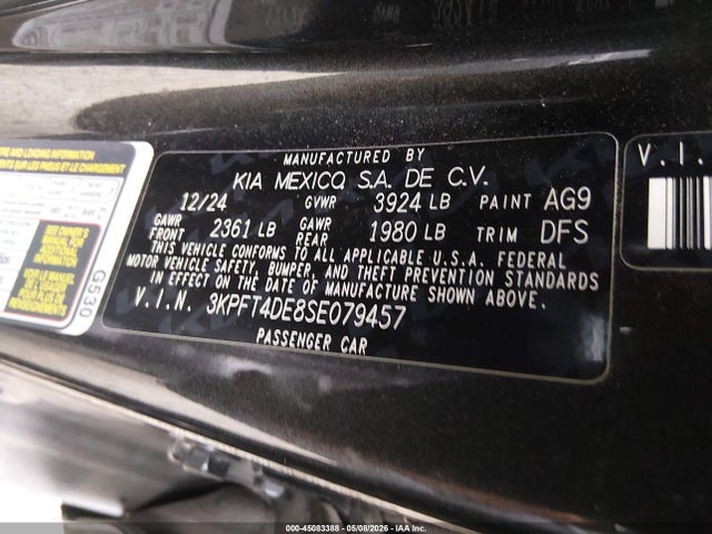 Aukcja sprzedaży 2025 Kia K4 Lx, vin: 3KPFT4DE8SE079457, numer aukcji: 45083388