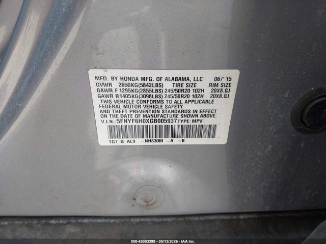 Honda Pilot Elite 2016 5FNYF6H0XGB005937 Image 9
