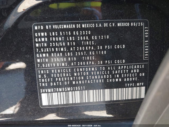 3VVMR7RM9SM019511 Volkswagen Tiguan 2.0t Se