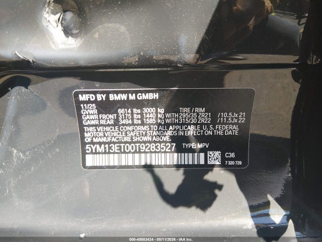 Продаж на аукціоні авто 2026 Bmw X5 M Competition, vin: 5YM13ET00T9283527, номер лоту: 45083424