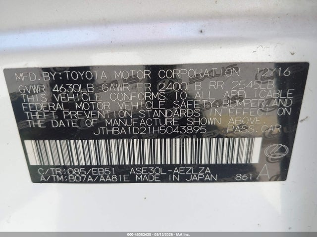 Продаж на аукціоні авто 2017 Lexus Is 200t, vin: JTHBA1D21H5043895, номер лоту: 45083438