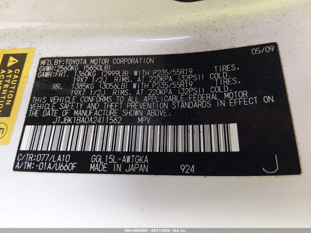 Продаж на аукціоні авто 2010 Lexus Rx 350, vin: JTJBK1BA0A2411562, номер лоту: 45083467