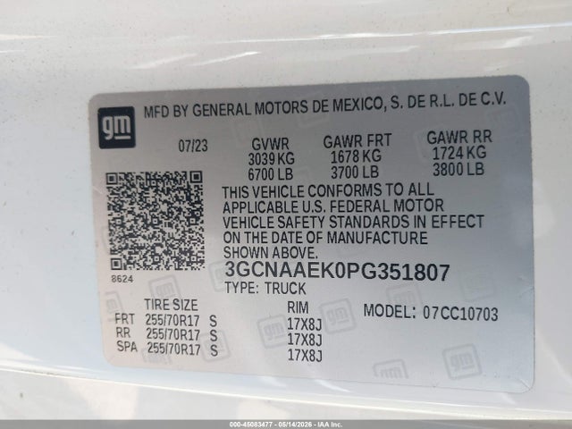 3GCNAAEK0PG351807 Chevrolet Silverado 1500 2wd Standard Bed Wt