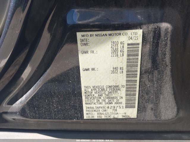 45083481 :رقم المزاد ، 1N4AL3APXFC429751 vin ، 2015 Nissan Altima 2.5 S مزاد بيع