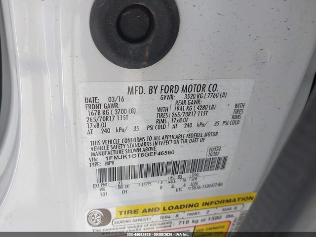 1FMJK1GT8GEF46560 Ford Expedition El Xl