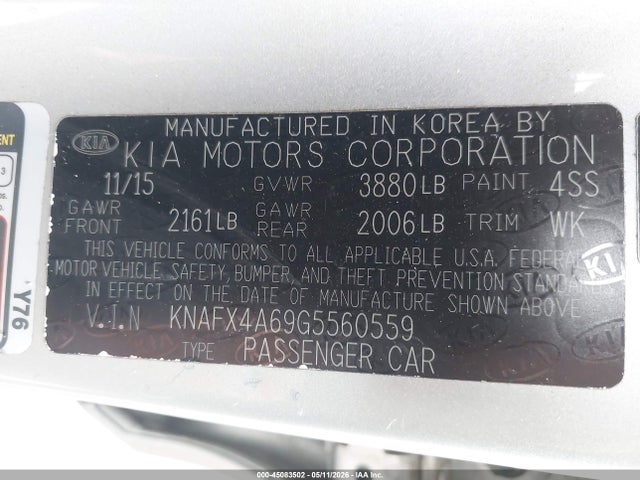 2016 Kia Forte Lx მანქანა იყიდება აუქციონზე, vin: KNAFX4A69G5560559, აუქციონის ნომერი: 45083502