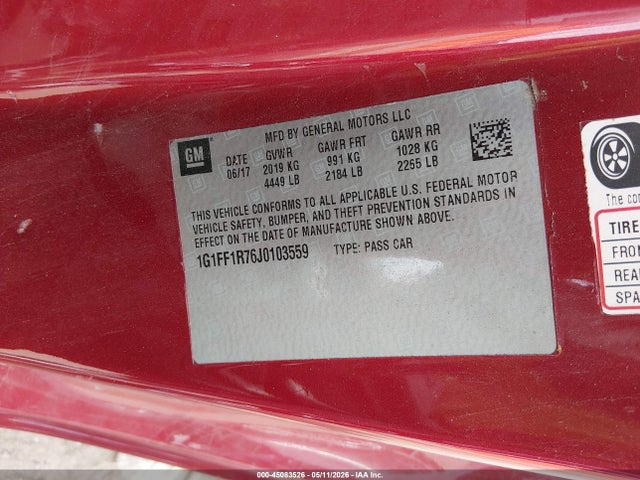 2018 Chevrolet Camaro 1ss მანქანა იყიდება აუქციონზე, vin: 1G1FF1R76J0103559, აუქციონის ნომერი: 45083526