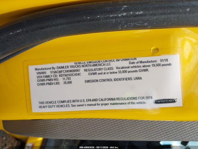 Продажа на аукционе авто 2019 Freightliner M2 106, vin: 1FVACWFCXKHKB8967, номер лота: 45083538